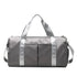 Waterproof Fitness Sports Travel Duffel Bag in sleek gray design with silver straps and pockets.