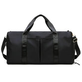 Waterproof Fitness Sports Travel Duffel Bag in sleek black design with sturdy handles and spacious compartments.
